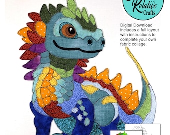 COLORFUL DINOSAUR Fabric Collage Pattern