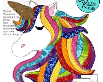 UNICORN Fabric Collage Pattern