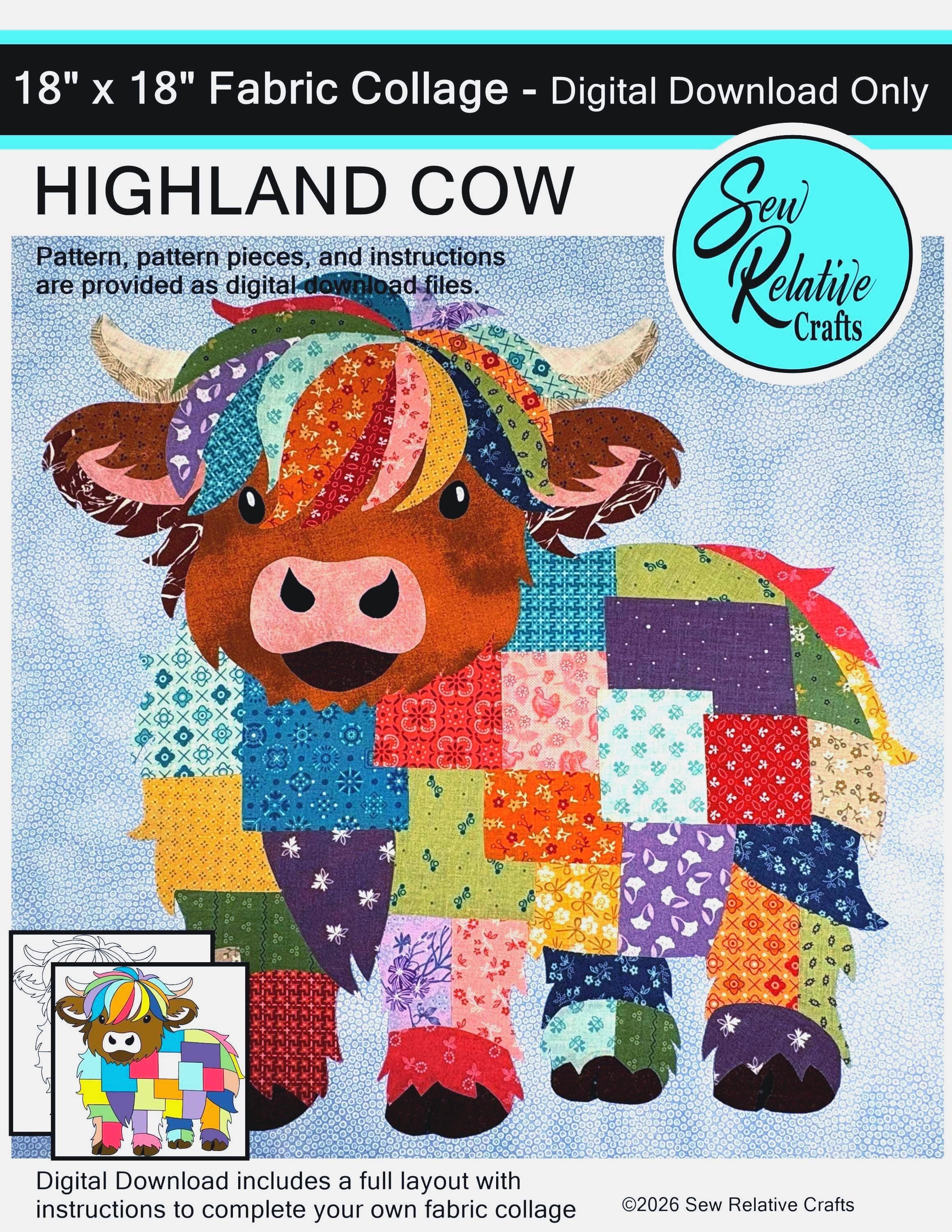 Patchwork Cow Pattern PATCHWORK HIGHLAND COW Fabric Collage, Digital Download Pdf Pattern - Etsy