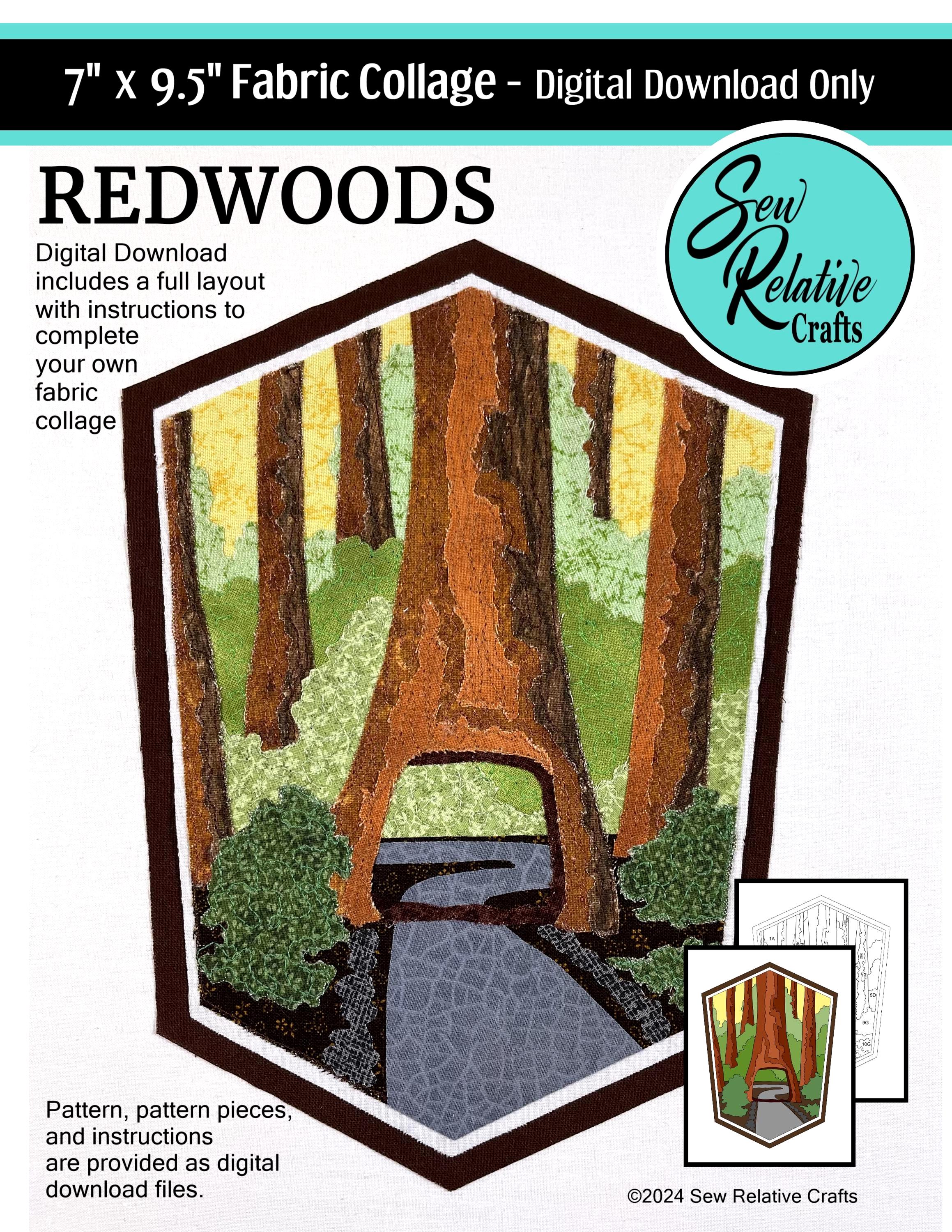 Red Forest Pattern REDWOODS National Park Fabric Collage Pattern - Etsy