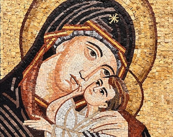 Jesus and Virgin Mary Mosaic Wall Art Handmade Marble Mosaic Murals - Etsy