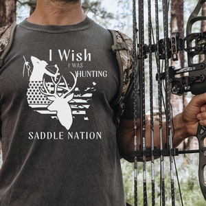 Deer Tree Hunting Saddle I Wish I Was T Shirt Gift For Deer Hunter Saddle Hunting Shirt Big Buck Club Vintage USA T-Shirt