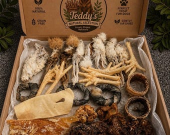 Scatola di snack naturali per cani / Snack masticabili a lunga durata per cani / Snack per cani essiccati all'aria / Confezione di snack masticabili per cani (Regno Unito)
