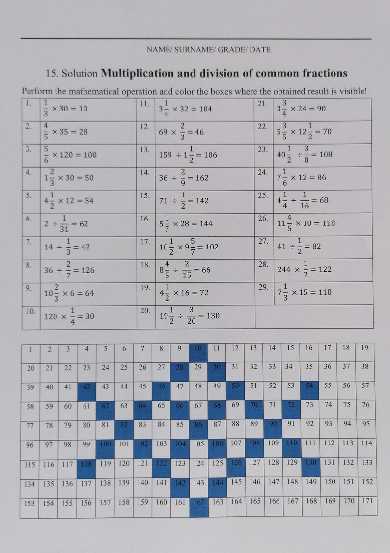 15 Printable Math Worksheets for Grades 3-6 With Answers. Color by ...