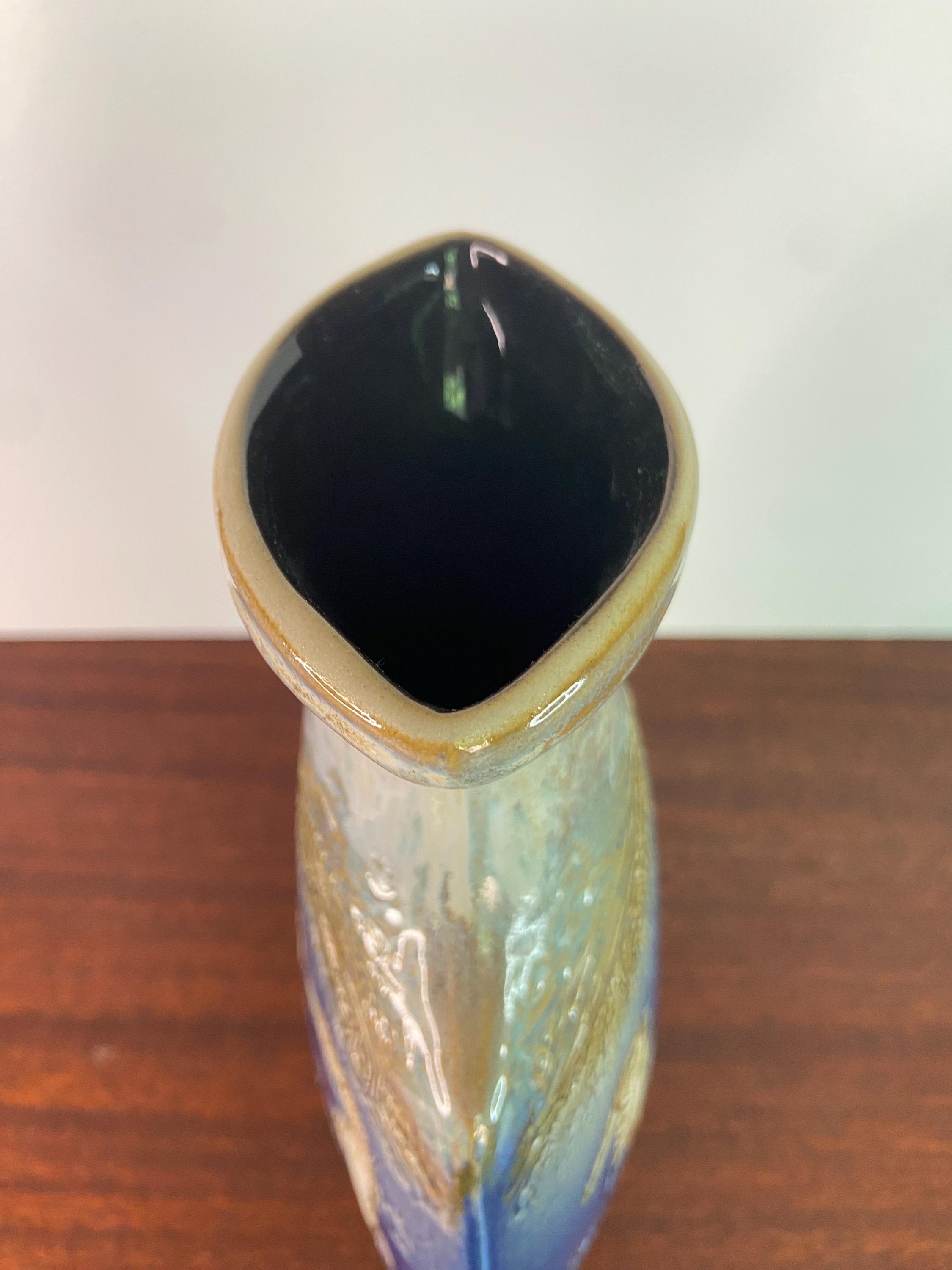 Vintage Malaysian Tenmoku Pottery Seahorse Vase | Textured Relief