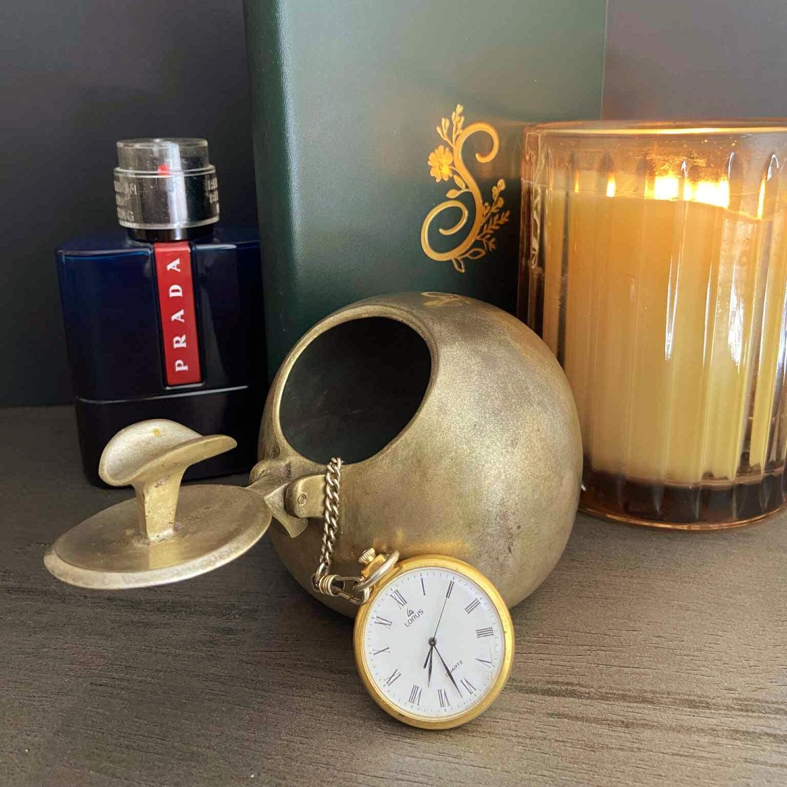 Vintage Solid Brass Pop-top Ashtray - Brass Spherical Ashtray With
