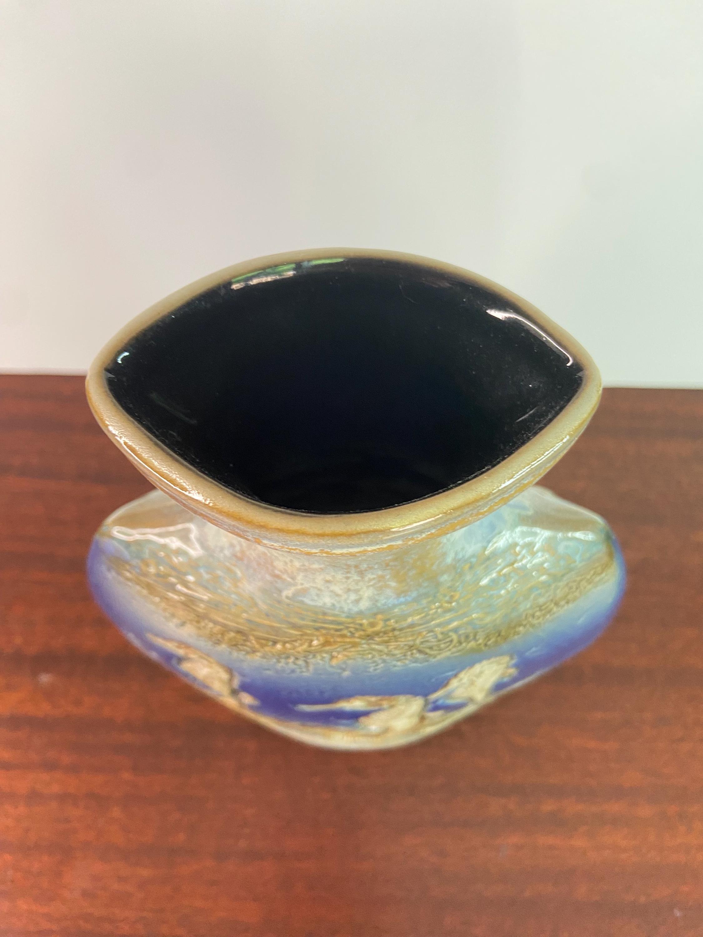 Vintage Malaysian Tenmoku Pottery Seahorse Vase | Textured Relief