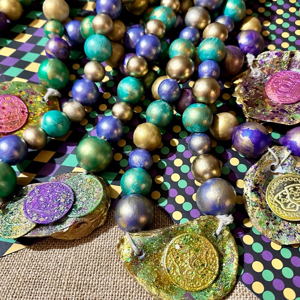 mardi gras beads and doubloons
