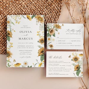 Sunflower Wildflower Wedding Invitation Set Template, Printable Sunflower Wedding Invite Suite, Yellow Wedding, RSVP Card, Details Card