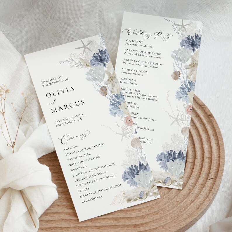 Beach Wedding Program Template, Coastal Wedding Itinerary, Printable ...