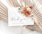 Terracotta Dahlia Wedding Thank You Card Template, Printable Thank You Note, Boho Thanks Table Place Card, Burnt Orange, Instant Download