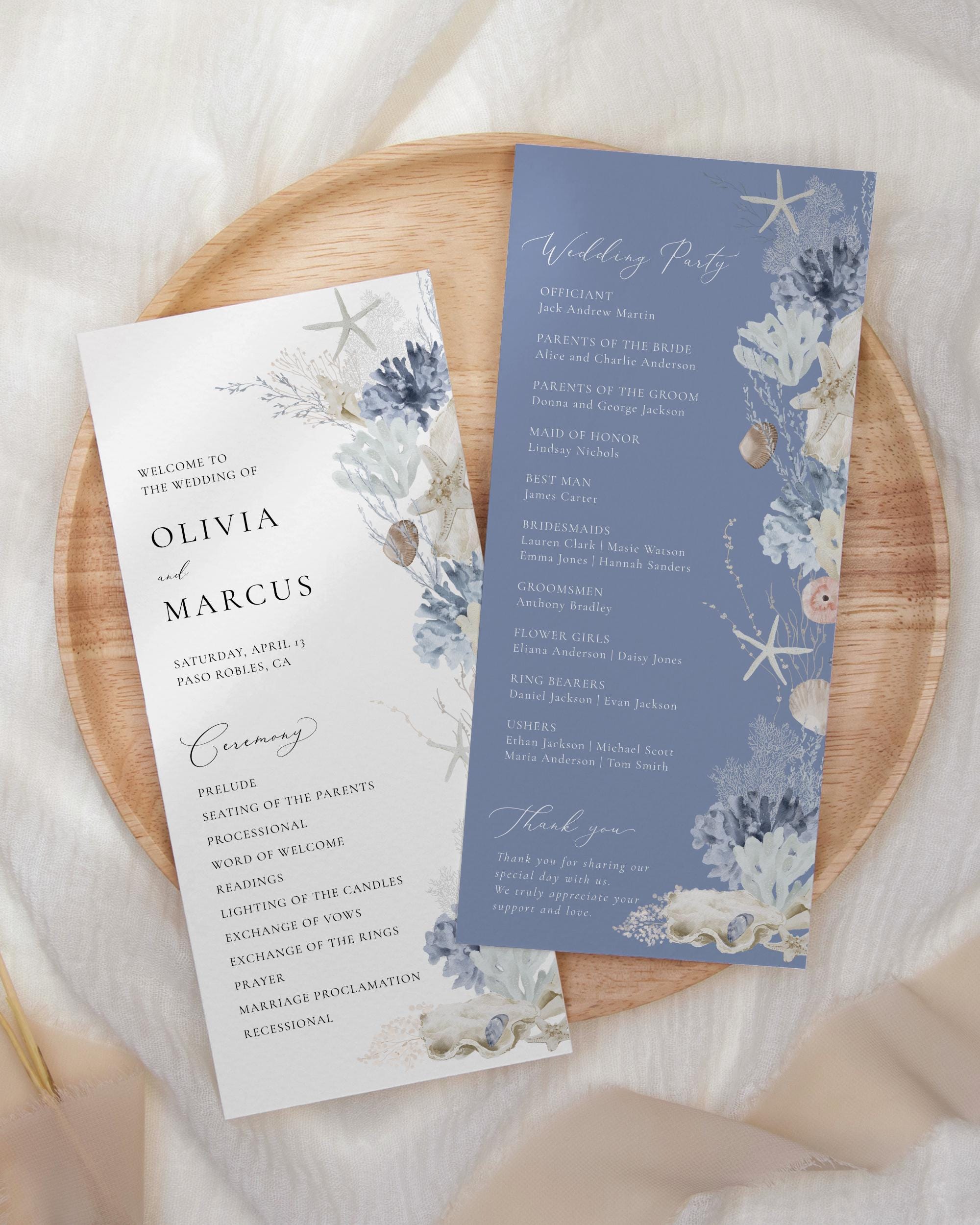 Beach Wedding Program Template, Coastal Wedding Itinerary, Printable ...