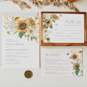 Sunflower Wedding Invitation Set Template, Printable Wildflower Summer Wedding Invite Suite, Yellow Wedding, RSVP Card, Details Card