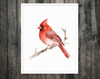 Cardinal on Branch Watercolor - Digital Download, Bird Art, Wildlife, Downloadable Print, Nature Lover