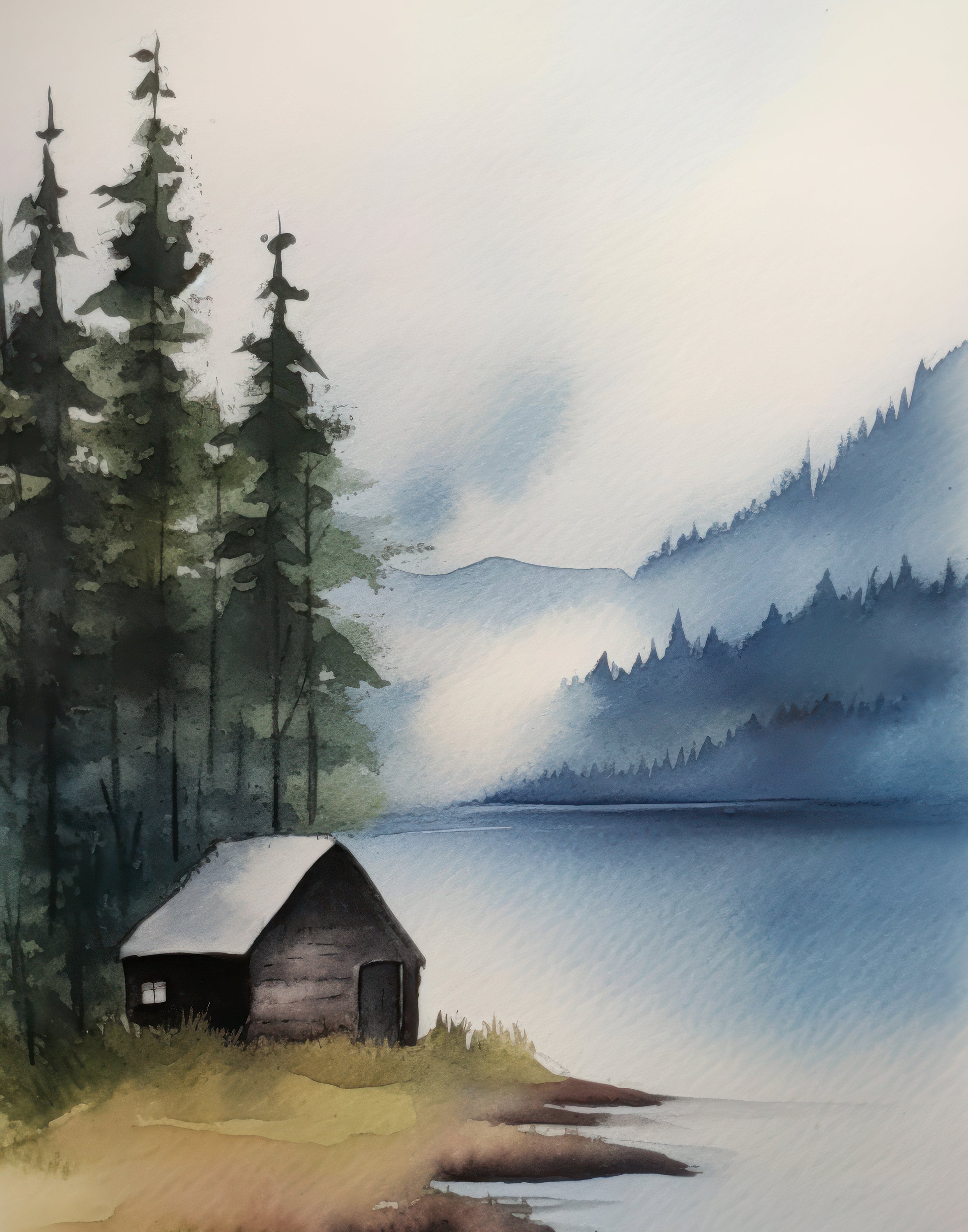 Lake Cabin Watercolor Print - Digital Download, Printable Wall Art ...