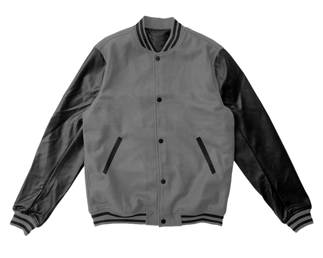 Bomber Varsity Jacket Gray and Black Letterman Jacket College Etsy