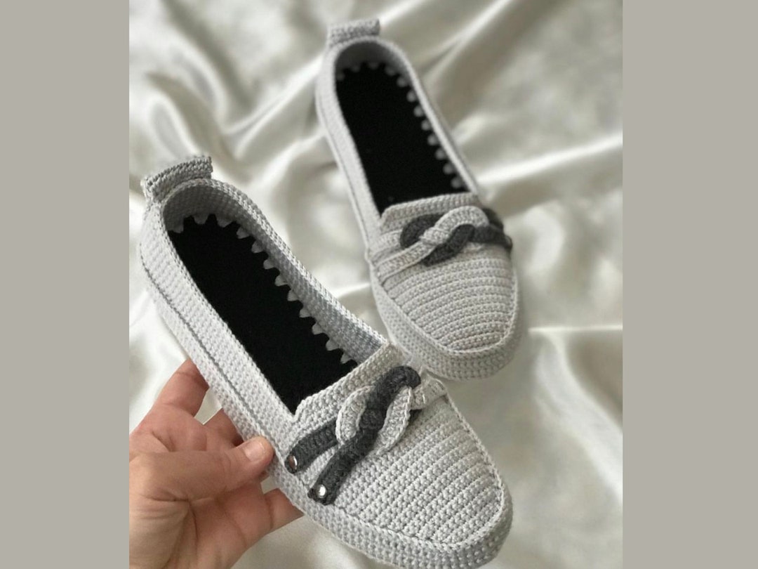 Sailor's Knot Crochet House Slipper Shoes Indoor Flat Shoes Grey Color