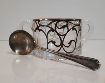 1930s Art Nouveau Sugar Dish and Silver Plated OCAIC Spoon