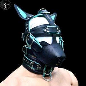 Leather muzzle head harness adjustable Leather Face Hood Puppy hood mask