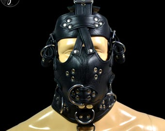 Leather muzzle head harness adjustable Leather Face Hood