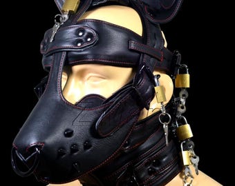 Leather muzzle head harness adjustable Leather Face Hood Puppy hood mask