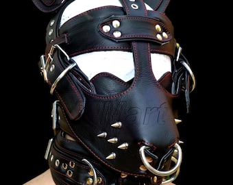 Leather muzzle head harness adjustable Leather Face Hood Puppy hood mask