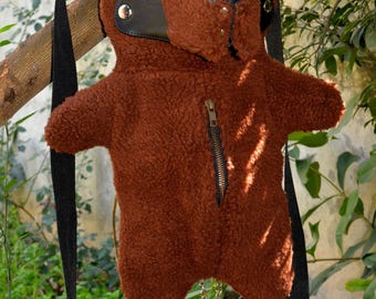 Teddy Bear Backpack – Plush Brown Furry Bag with Leather Accents  Cute & Edgy Teddy Bear Harness Backpack for Cosplay Streetwear  Play