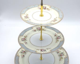 Vintage BLUE DAWN By Noritake 3-Tiered Cake / Display Stand