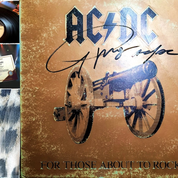 AC/DC "For These About To Rock" authentique, dédicacé par A.Young !! Certifié - Monstre rare !! Première édition 1981 - 33 tours vinyle LP - Ex+ -Vg++