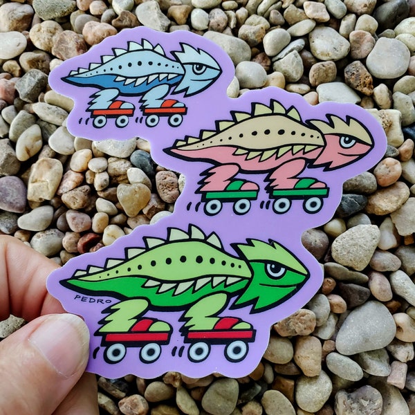 Skating Horned Toad Vaporwave Stickers, vinyl die cut decal roller skates horny toad lizard race Texas southwest retro animal colorful