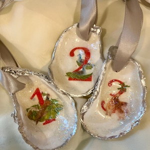 Decoupage Oyster Shell Christmas Ornaments: 12 Days of Christmas