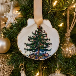 Large Scallop Shell Christmas   Decoupage Ornament Classic Christmas Tree Ornament Vintage Christmas Tree