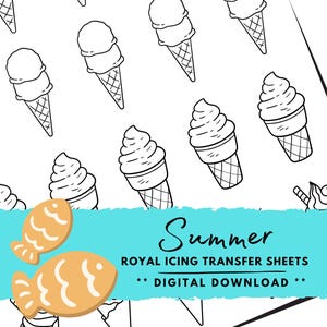 Summer Royal Icing Transfer Sheets - Ice Cream Cones Variety (3 sizes)