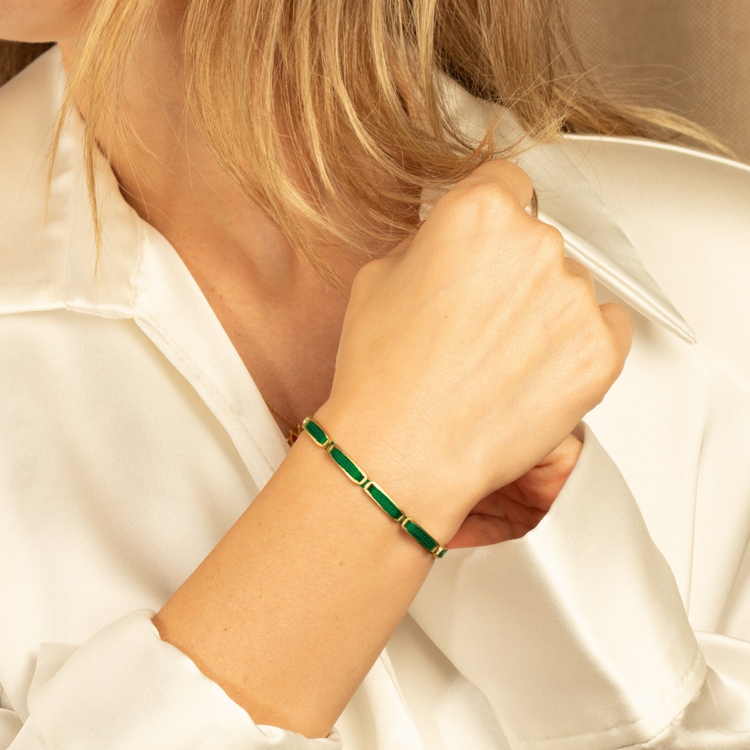 GOLD & GREEN BRACELET for Christmas Green Cordon Branzen Etsy