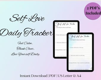 Daglig självkärlekslogg | Utskrivbar planerare i PDF-format | Digital självvårdsdagbok | Arbetsblad med mindfulness och bekräftelse