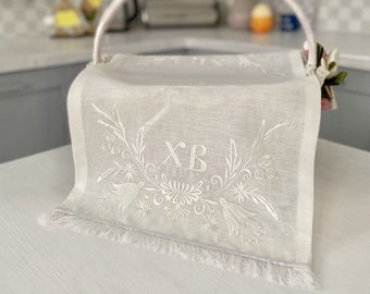 Embroidered Linen Easter Basket Cover, Ukrainian Orthodox 'Christ is Risen'