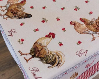 Rooster Tapestry Tablecloth | Farmhouse Chicken Gobelin Linen | Rustic Kitchen Decor