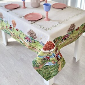 Sommer-Herbst-Tischdecke. Tischdekoration im Vintage-Wandteppich. Landschaftsgewebte Tischdecke. Happy Family Picknick-Tischwäsche. Bestes Geburtstagsgeschenk