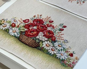 Poppy & Daisy Decorative Placemats | Spring Floral Gobelin Decor | Farmhouse Table Linen
