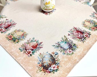 Floral & Easter Egg Gobelin Tablecloth | Elegant Nature-Inspired Table Decor
