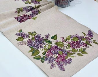 Lilac Floral Tapestry Table runner | Gobelin Cottage Garden Table Linen | Farmhouse Spring Decor