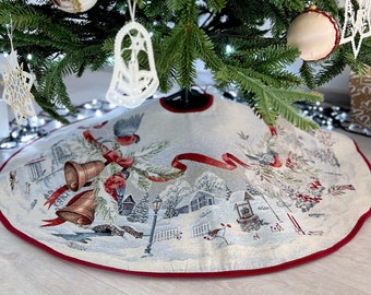 Verschneiter Gobelin Weihnachtsbaum Rock mit silbernem Lurex