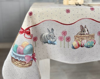 Easter Tapestry Tablecloth: Bunnies and Eggs, Rectangle Table Linens