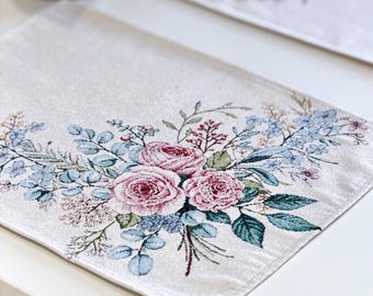 Floral Gobelin Table mats | Woven Tapestry placemat set | Elegant Farmhouse Table Decor