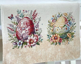 Floral & Easter Egg Gobelin Table Runner | Elegant Nature-Inspired Table Decor