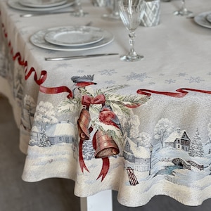 Tovaglia ovale natalizia, tovaglia per le feste invernali, tovaglia arazzo natalizia
