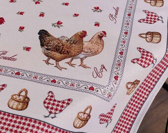 Rooster Tapestry Tablecloth | Farmhouse Chicken Gobelin Linen | Rustic Kitchen Decor