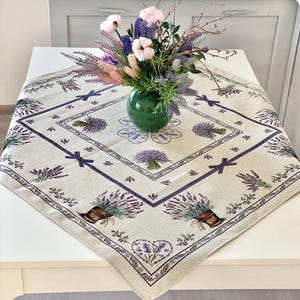 Lavender Tablecloth: Vintage Floral Tapestry Fabric, Farmhouse Decor. Family gift