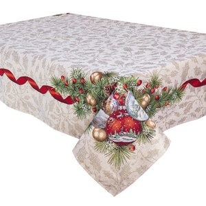 Winter holiday table cover. Christmas tapestry Tablecloth with golden lurex. Christmas dining tablecloth 54x110&#39;&#39;