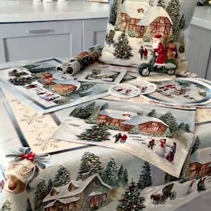 Winter tablecloth, Christmas table runners, table mats, cushion covers &quot;Christmas in Highlands&quot;, Tapesrty fabric, Xmas Table decor